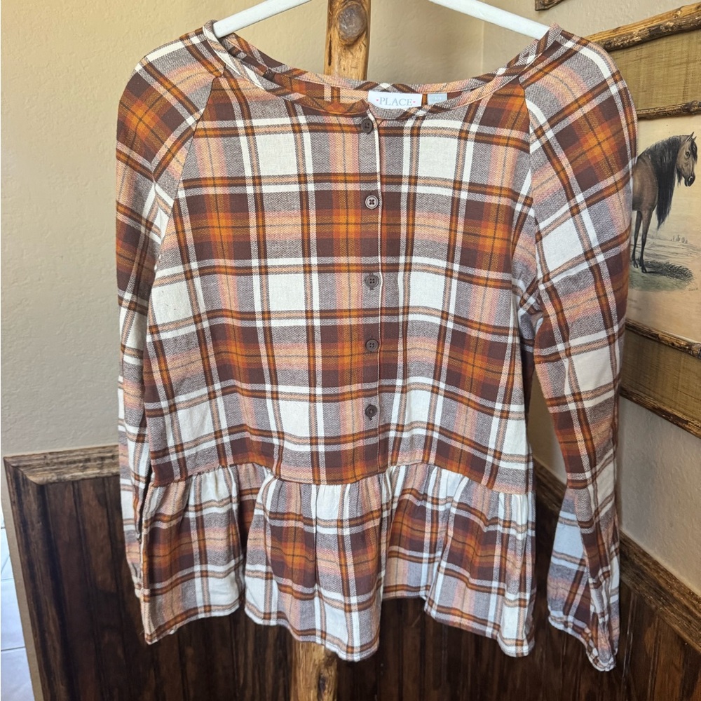 Place Plaid Blouse in Orange and Cream